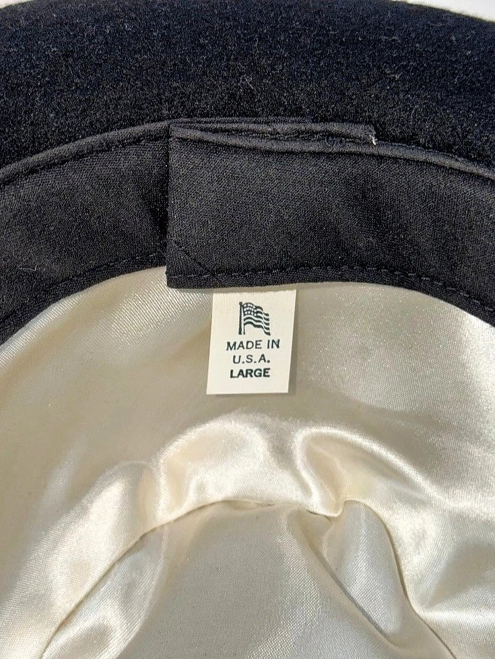 Black Felt Fedora Hat Large Made in USA Satin Lined Grosgrain Band - Picture 6 of 8